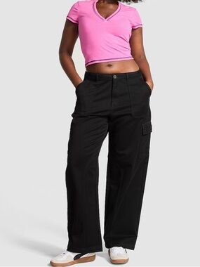 PINK Victoria's Secret Black Wide-Leg Cargo Pants